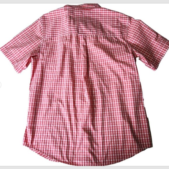 Chaps Easy Care Shirt Men's Large Gingham Plaid Short Sleeve Button Up Red White - Picture 3 of 10